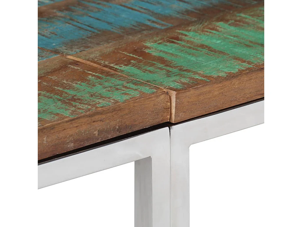 Table console argenté acier inoxydable/bois massif récupération FR70516