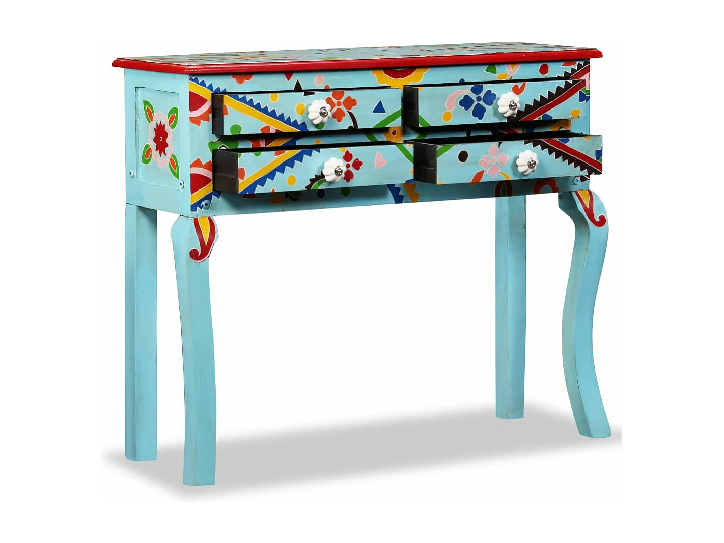 Table console Bois de manguier massif Bleu peint à la main FR98413