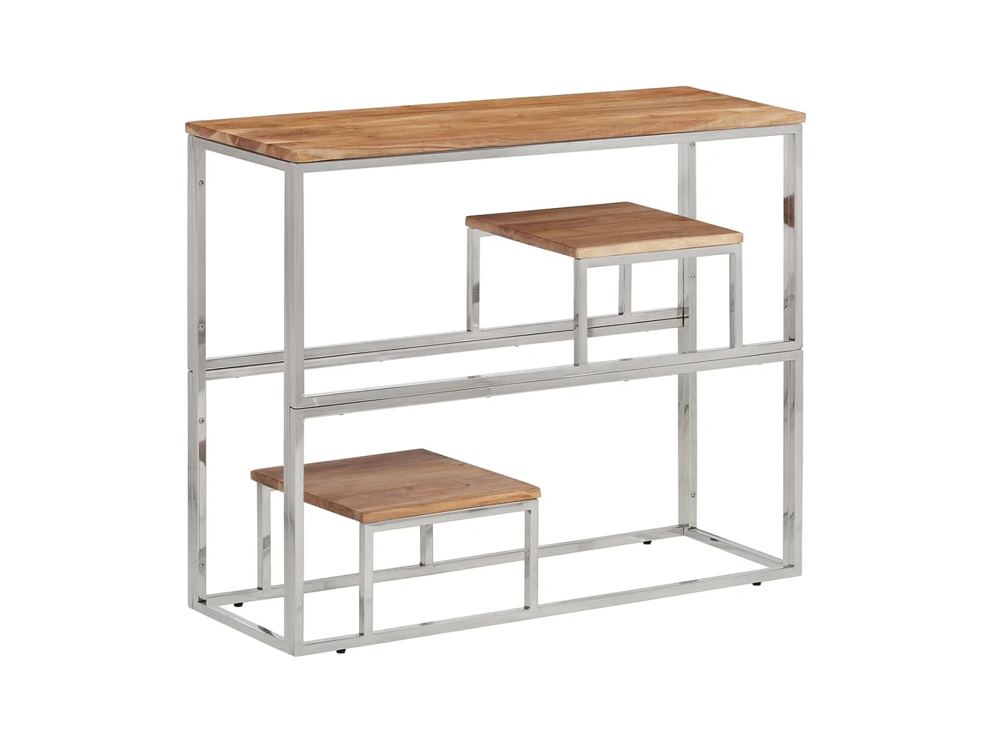 Table console argenté acier inoxydable et bois massif d'acacia FR89791