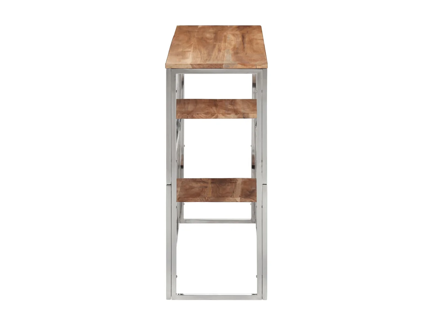 Table console argenté acier inoxydable et bois massif d'acacia FR89791