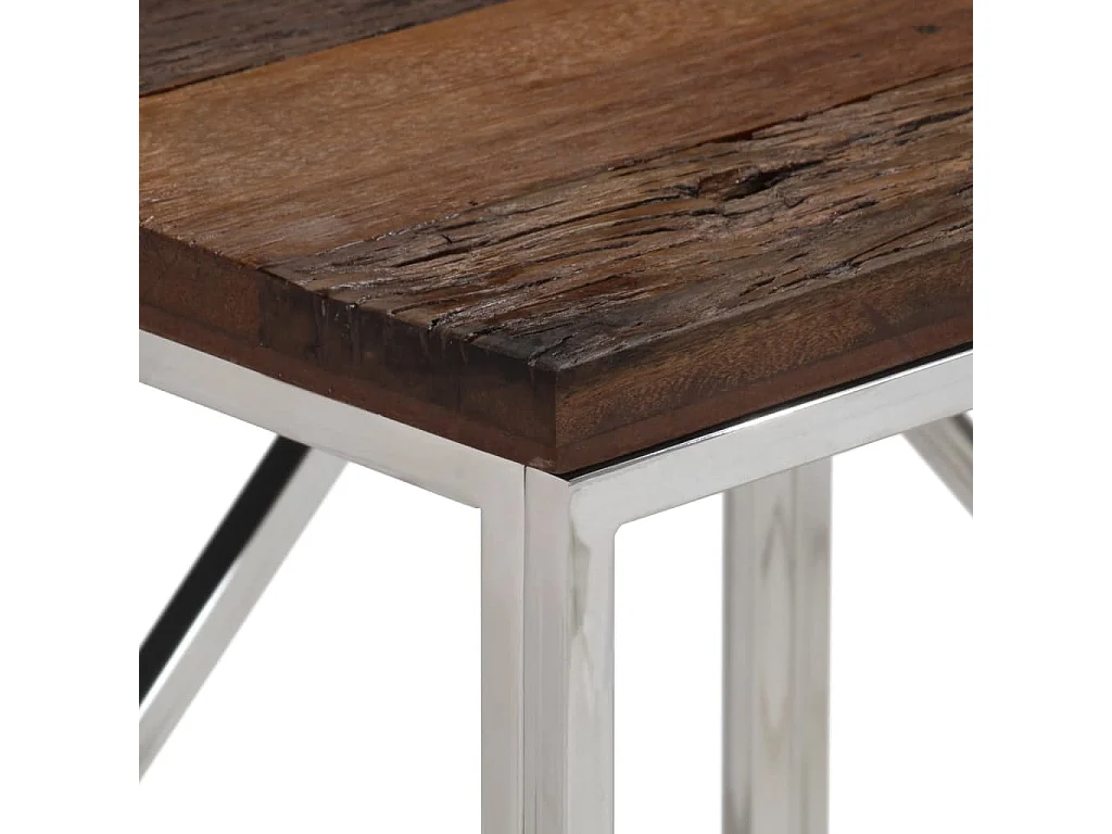 Table console argenté acier inoxydable et bois de mélèze massif FR67672