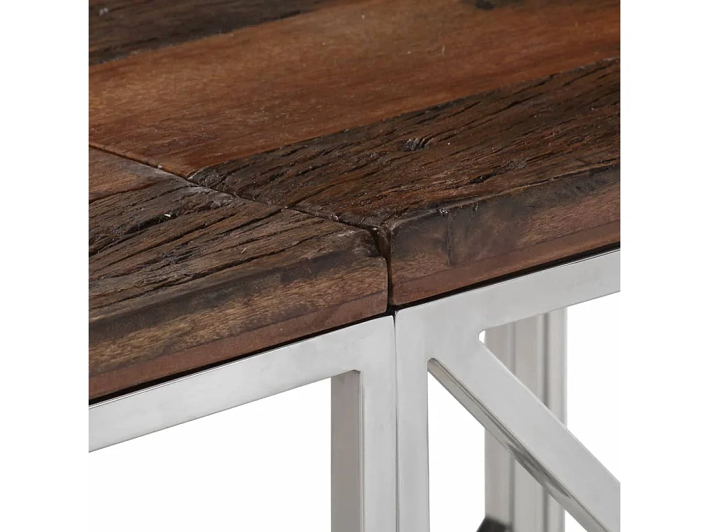 Table console argenté acier inoxydable et bois de mélèze massif FR67672