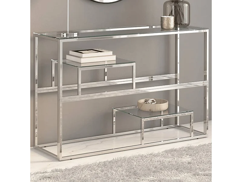 Table console argenté acier inoxydable et verre trempé FR75205