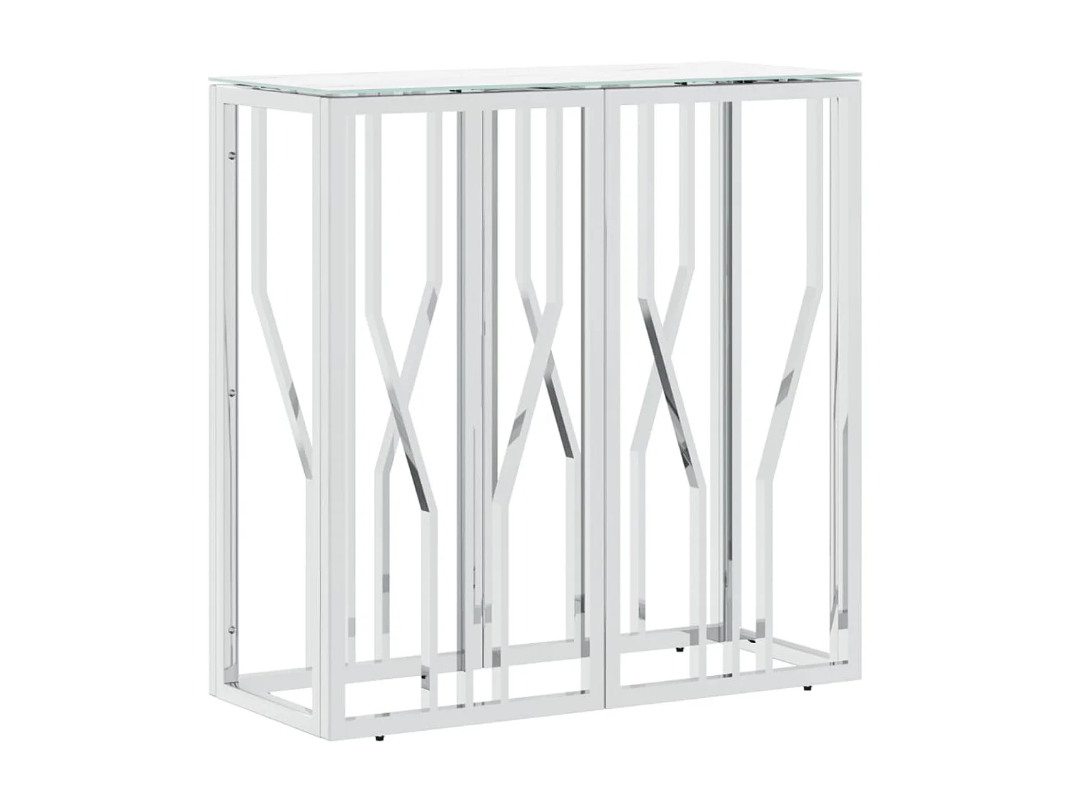 Table console argenté 70x30x70 cm acier inoxydable et verre FR26237