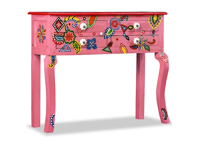 Mesa consola madeira mangueira maciça rosa pintada à mão PT336754