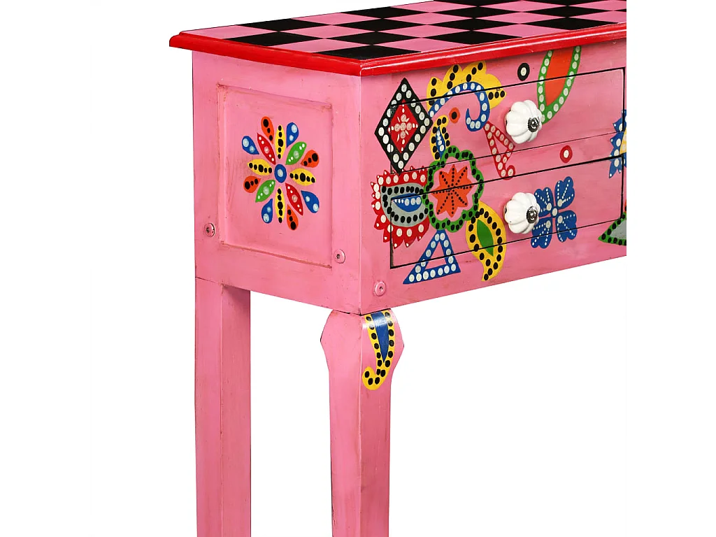 Table console Bois de manguier massif Rose Peint à la main FR36239