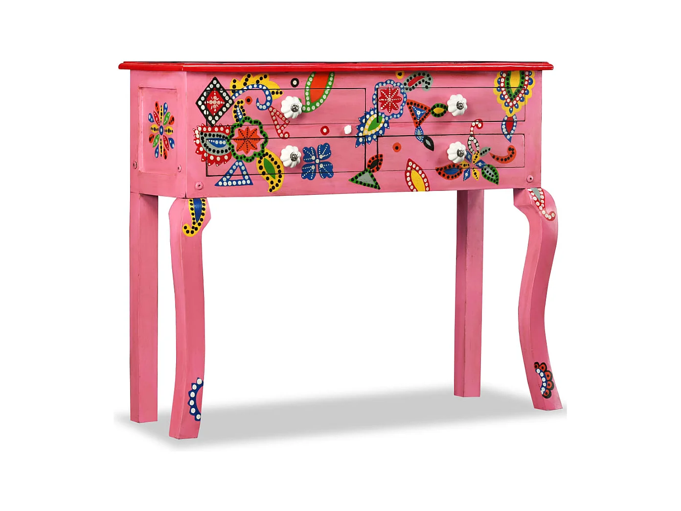Table console Bois de manguier massif Rose Peint à la main FR36239