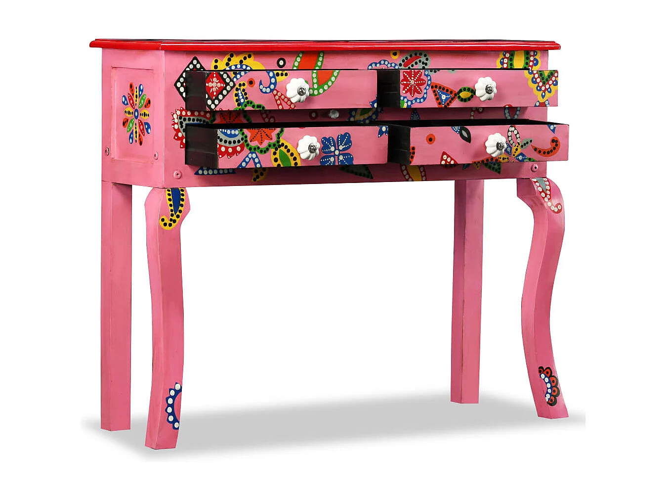 Table console Bois de manguier massif Rose Peint à la main FR36239