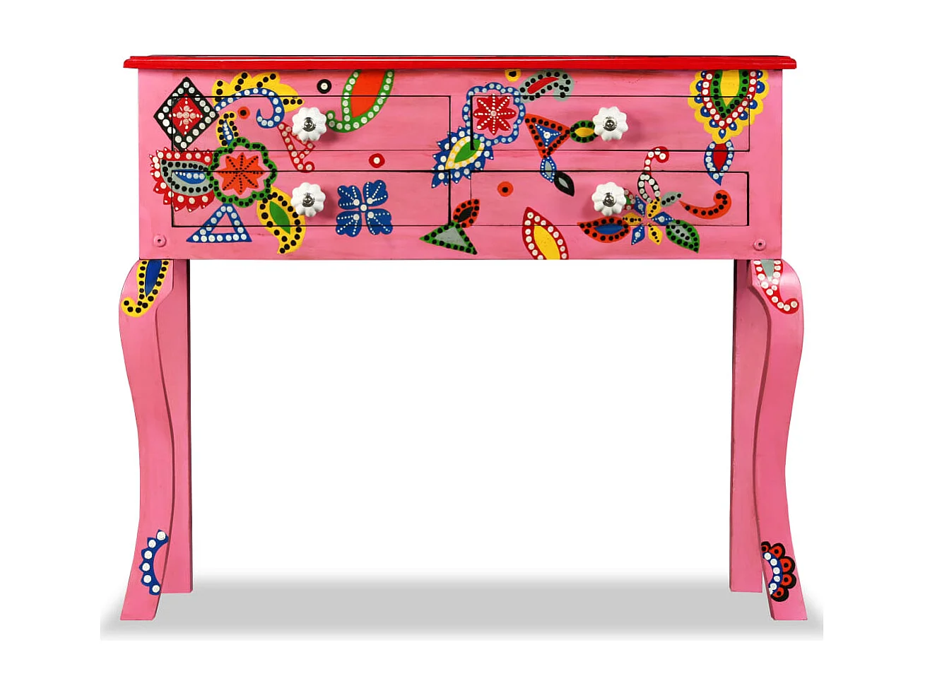 Table console Bois de manguier massif Rose Peint à la main FR36239