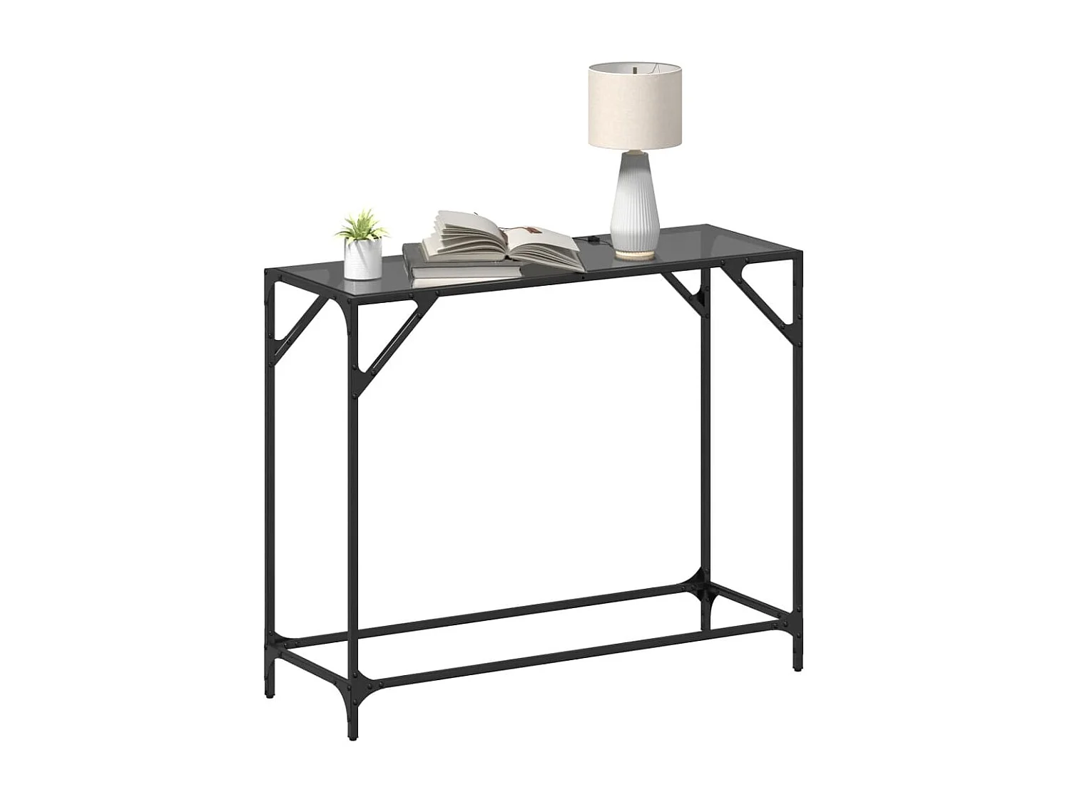 Table console avec dessus en verre noir 98x35x81 cm acier FR82708