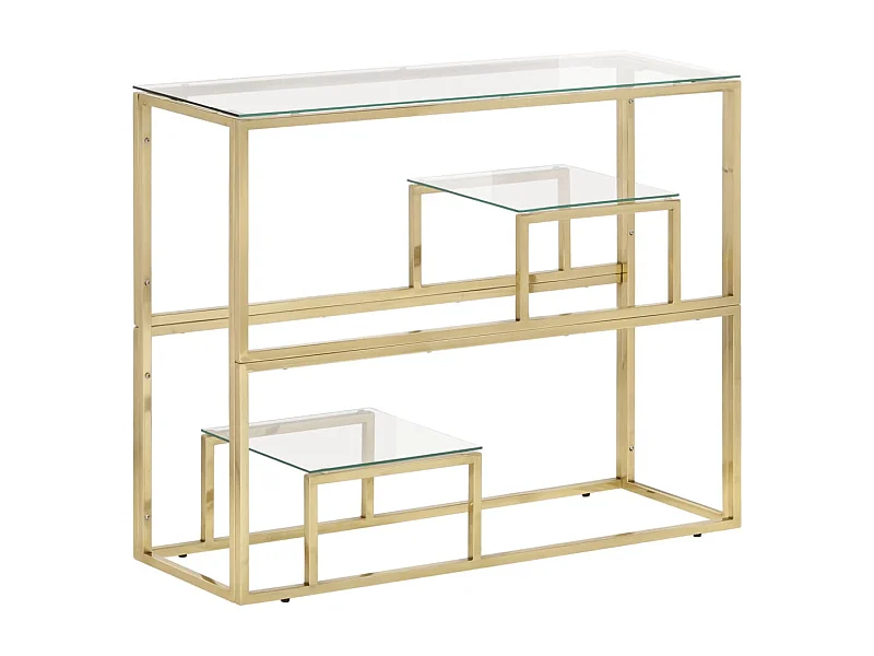 Mesa consola aço inoxidável e vidro temperado dourado PT152538