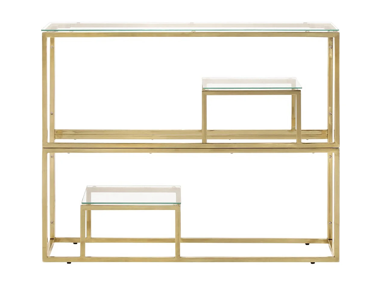 Mesa consola aço inoxidável e vidro temperado dourado PT152538