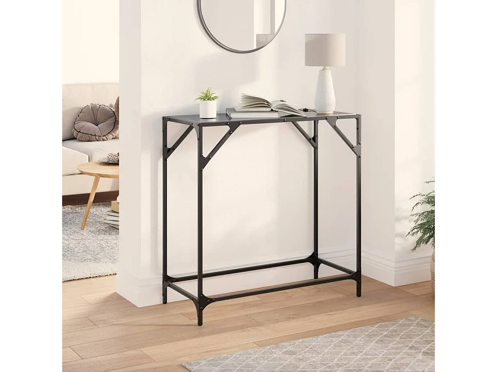 Table console avec dessus en verre noir 80x35x81 cm acier FR44375