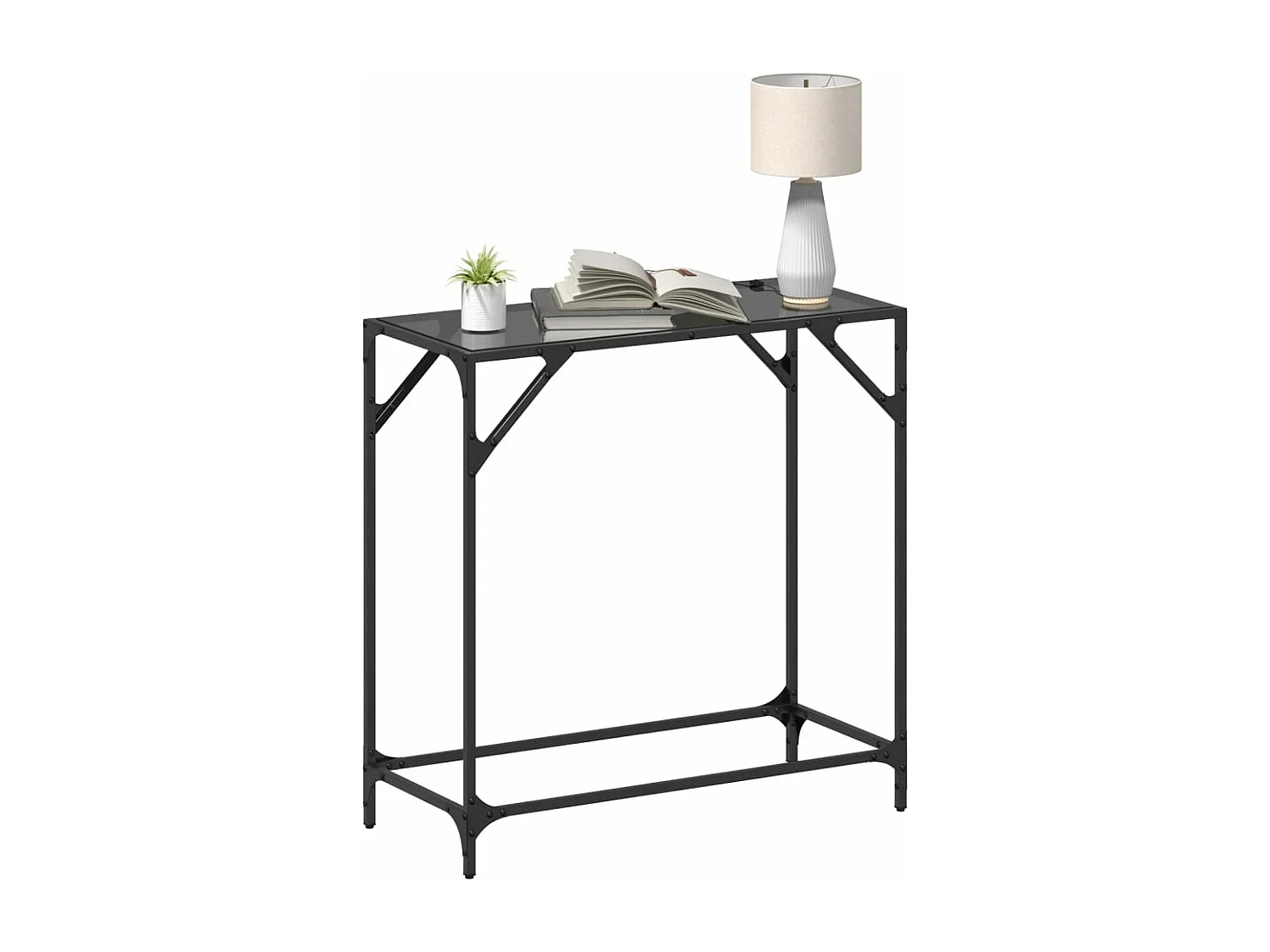 Table console avec dessus en verre noir 80x35x81 cm acier FR44375