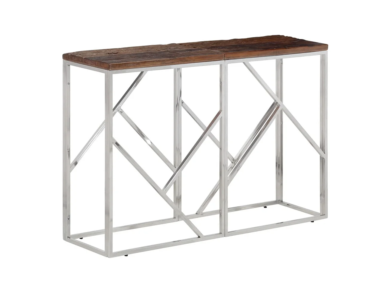 Table console argenté acier inoxydable et bois de mélèze massif FR28538