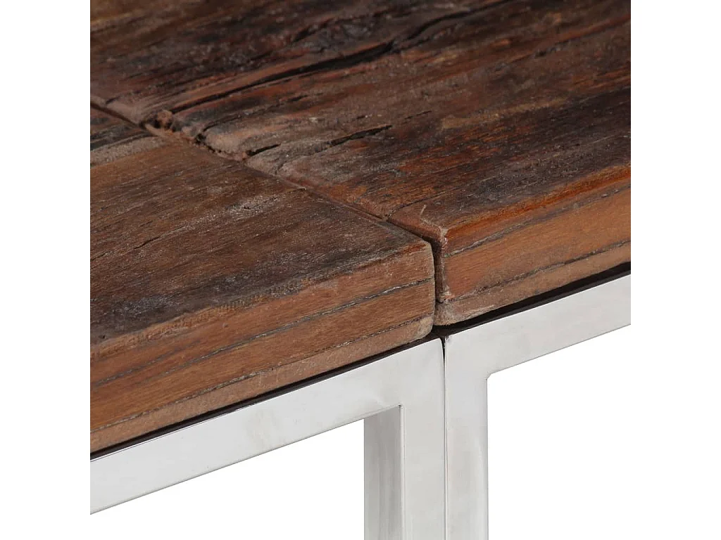 Table console argenté acier inoxydable et bois de mélèze massif FR28538
