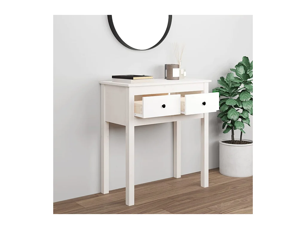 Mesa consola de madera maciza de pino blanco 70x35x75 cm ES574233