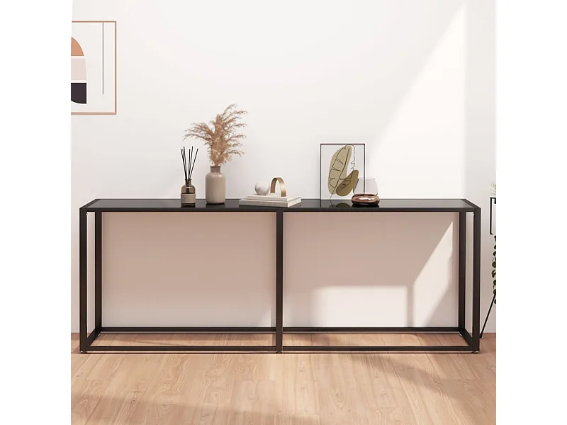 Wandtafel 200x35x75,5 cm gehard glas zwart BE464529