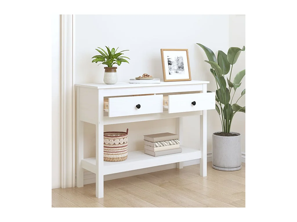 Table console Blanc 100x35x75 cm Bois massif de pin FR49509