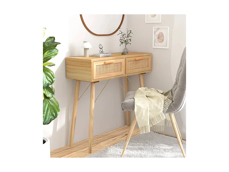 Mesa consola madera pino maciza ratán natural marrón 80x30x75cm ES285177