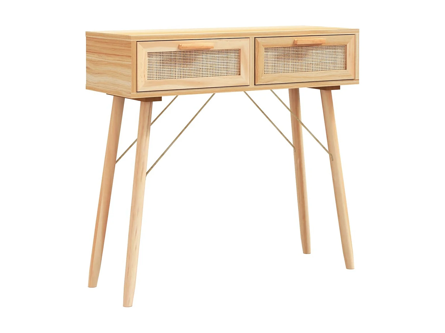 Table console Marron 80x30x75 cm Bois massif pin /rotin naturel FR21523