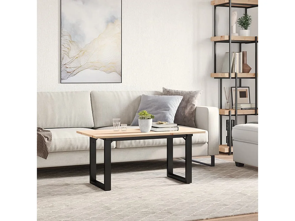 Table basse cadre en O 100x50x45 cm bois de pin massif et fonte FR16651