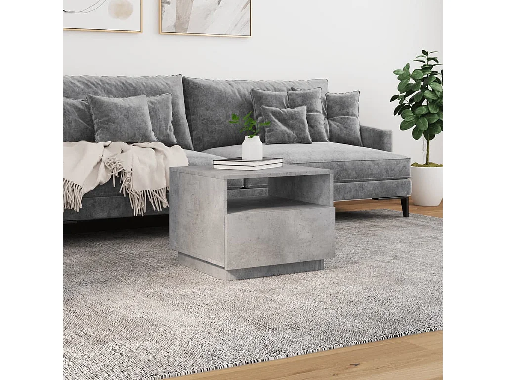 Table basse avec lumières LED gris béton 50x49x40 cm FR94230