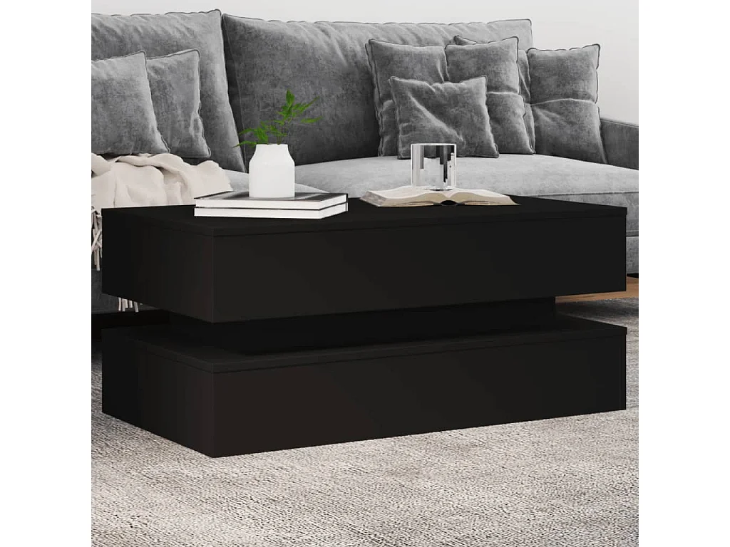 Table basse avec lumières LED noir 90x50x40 cm FR81790