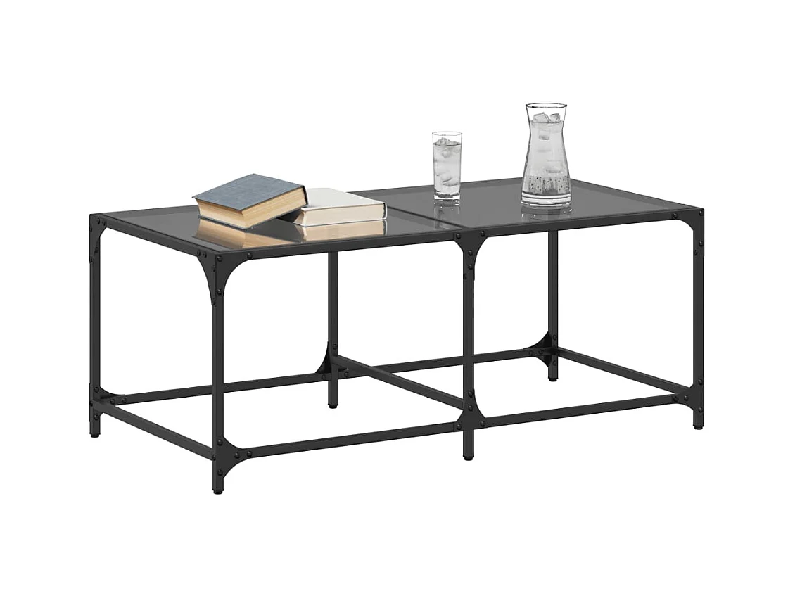 Table basse avec dessus en verre noir 98,5x50x40 cm acier FR29647