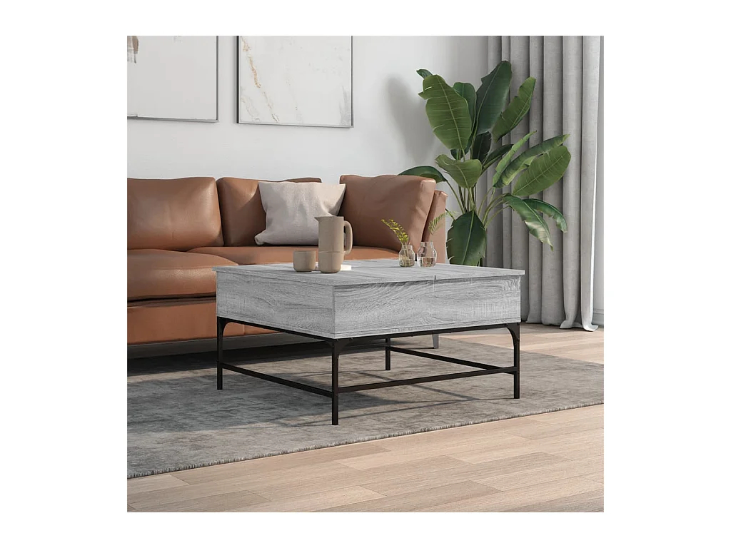 Table basse sonoma gris 80x80x45 cm bois d'ingénierie et métal FR90115