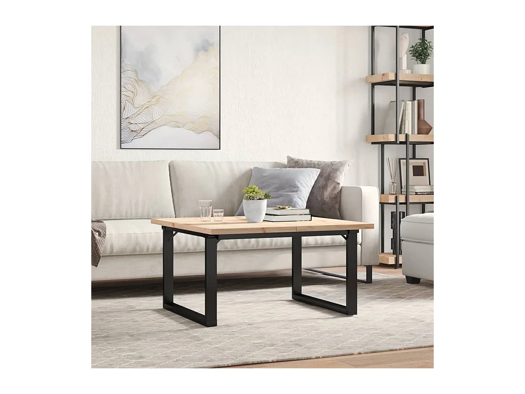 Table basse cadre en O 90x90x45,5cm bois de pin massif et fonte FR69348