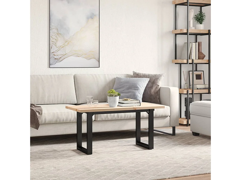 Table basse cadre en O 90x40x45,5cm bois de pin massif et fonte FR23459