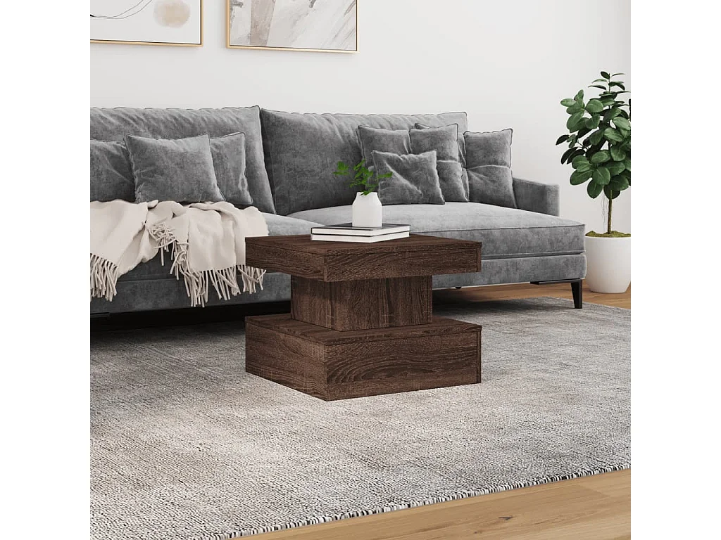 Mesa de centro com luzes LED 50x50x40 cm carvalho castanho PT676892