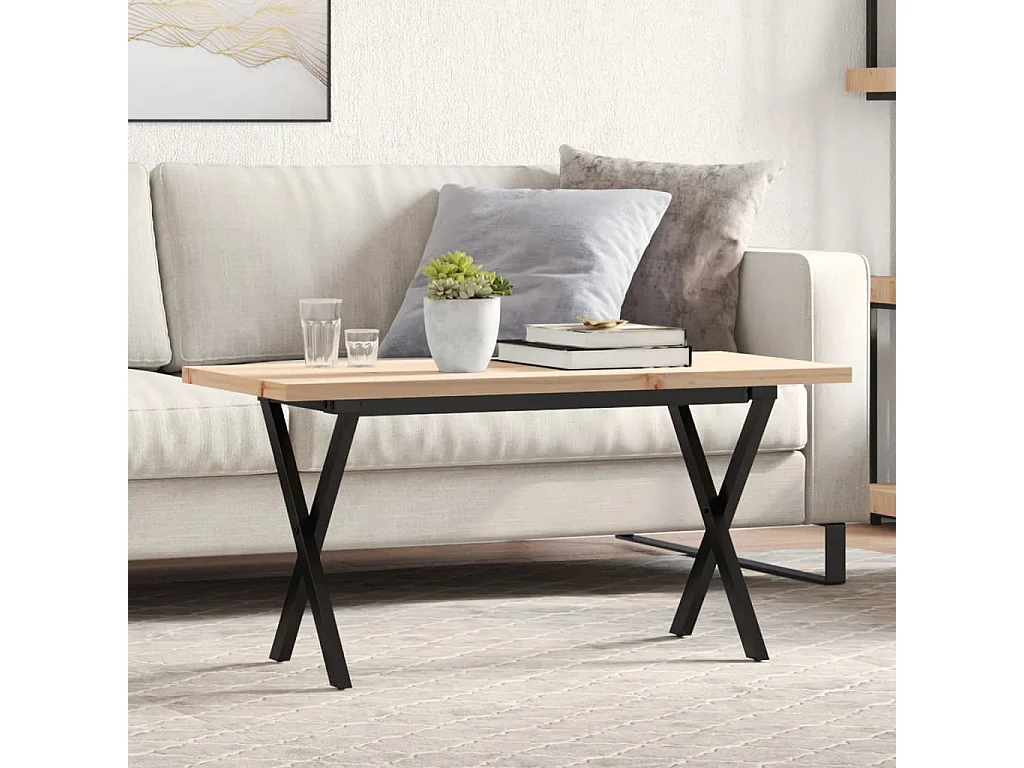 Table basse cadre en X 90x40x45,5cm bois de pin massif et fonte FR51960