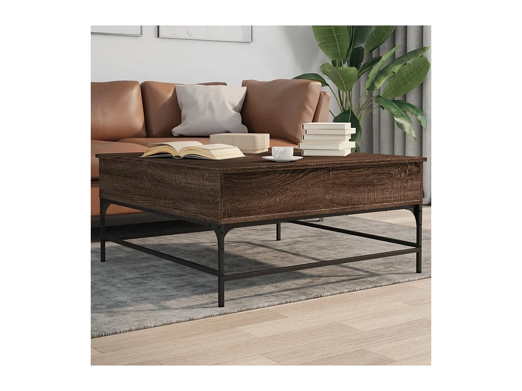 Table basse chêne marron 95x95x45 cm bois d'ingénierie et métal FR24700