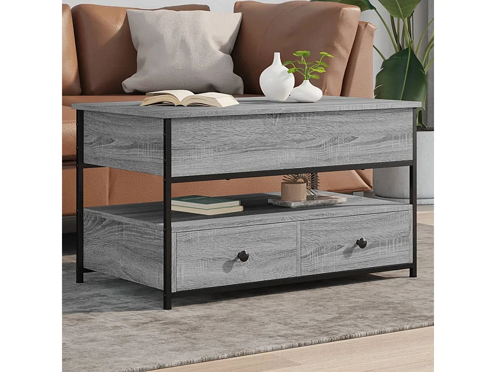 Table basse sonoma gris 85x50x50 cm bois d'ingénierie et métal FR61651