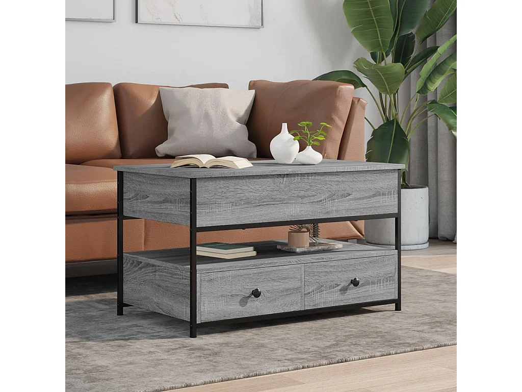 Table basse sonoma gris 85x50x50 cm bois d'ingénierie et métal FR61651