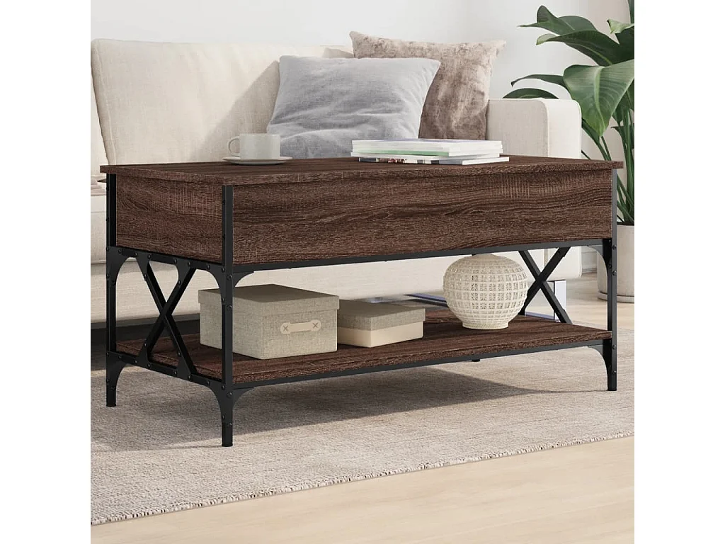 Mesa de centro madera ingeniería metal marrón 100x50x50 cm ES826845
