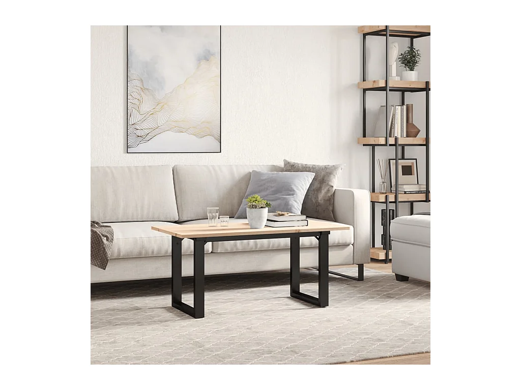 Table basse cadre en O 90x40x45 cm bois de pin massif et fonte FR32254