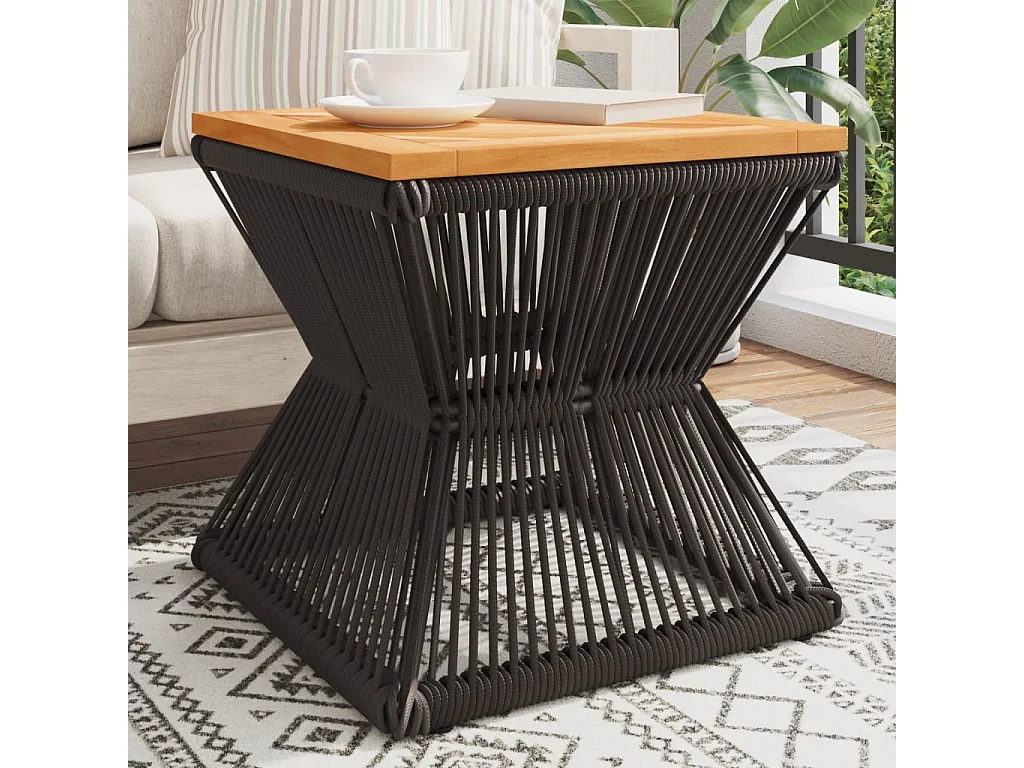 Mesa de centro base de alambre madera acacia negro 38x38x38 cm ES407566