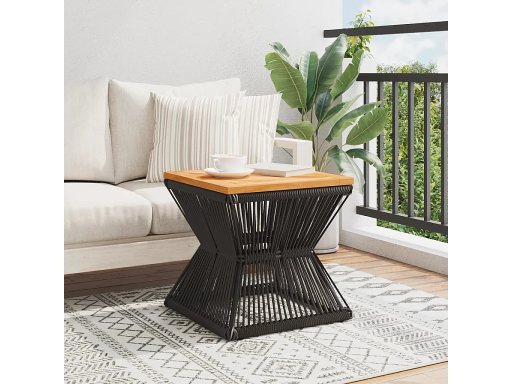 Mesa de centro base de alambre madera acacia negro 38x38x38 cm ES407566