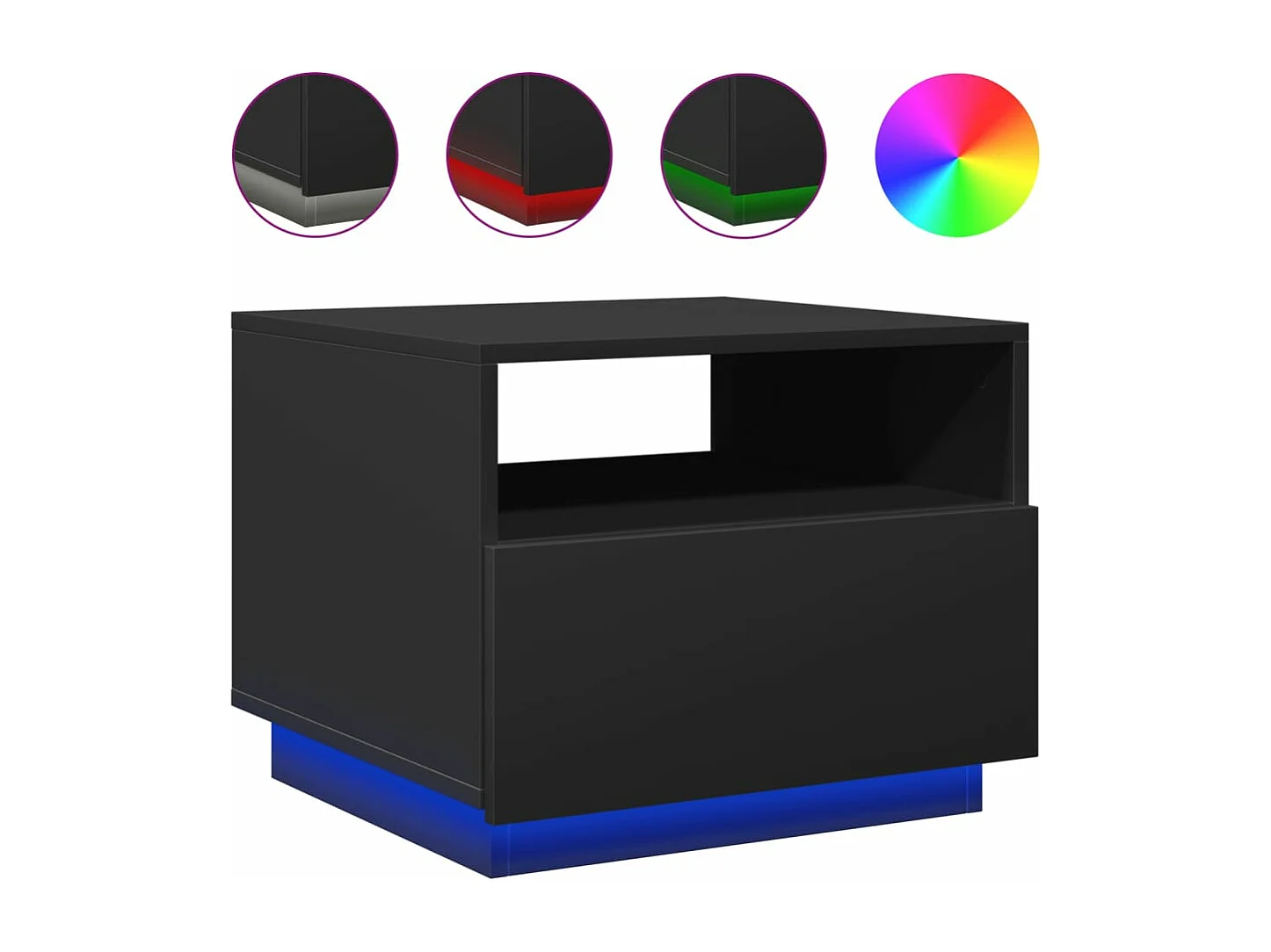 Table basse avec lumières LED noir 50x49x40 cm FR21775