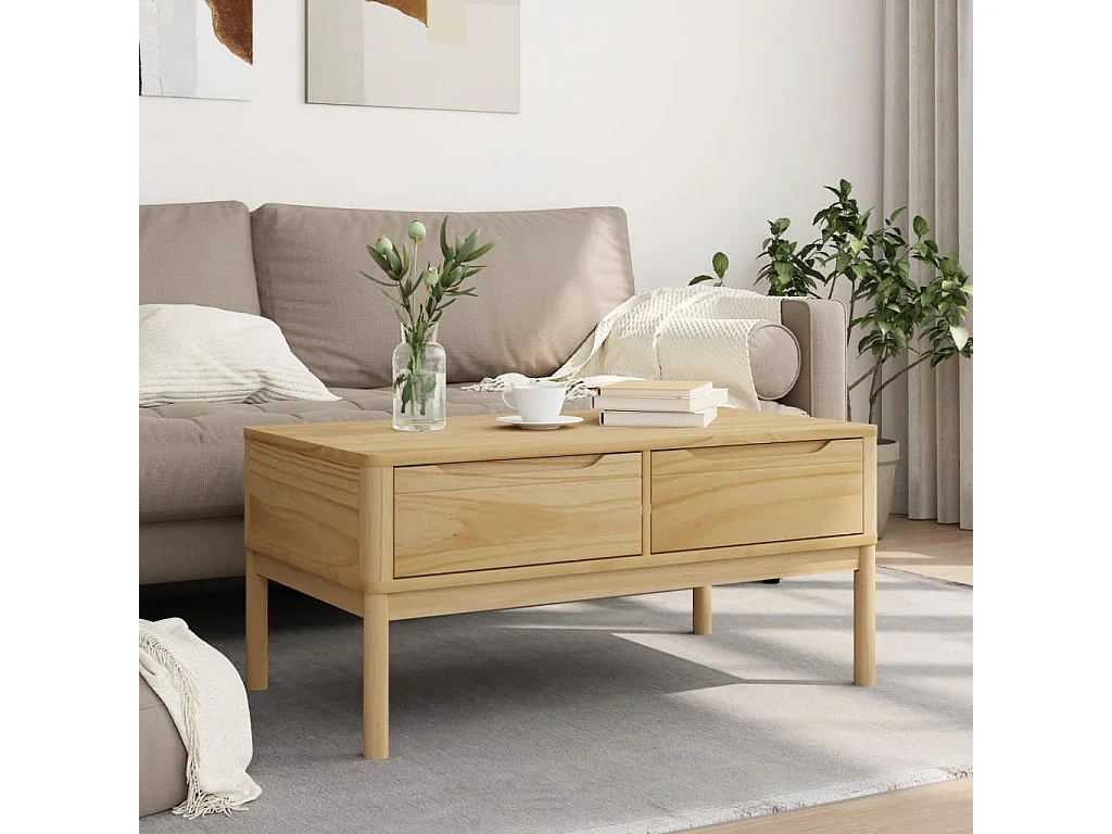 Table basse FLORO cire marron 99x55,5x45 cm bois massif de pin FR50315