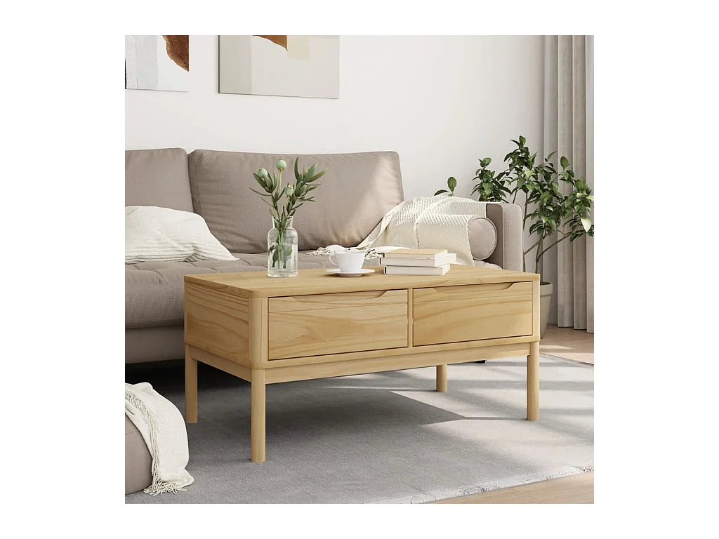 Table basse FLORO cire marron 99x55,5x45 cm bois massif de pin FR50315