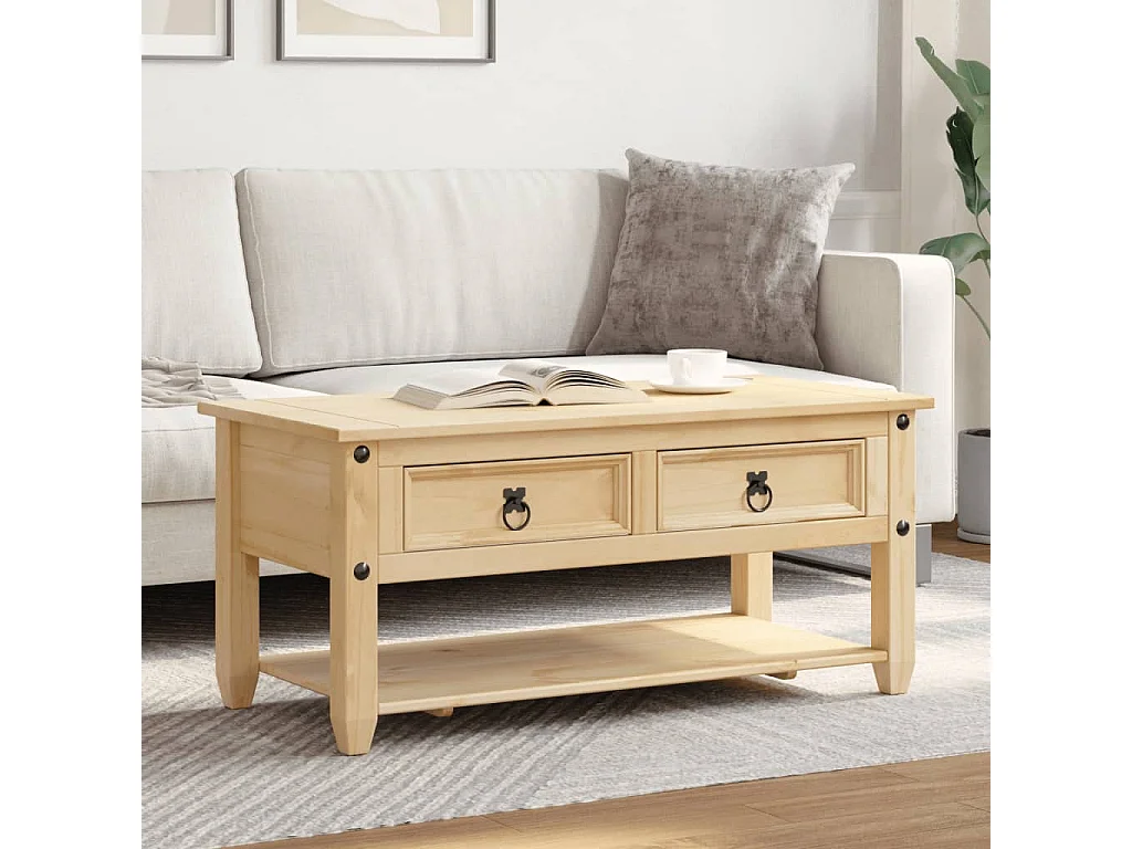 Mesa de centro cajones Corona madera maciza pino 100x48x45 cm ES122373