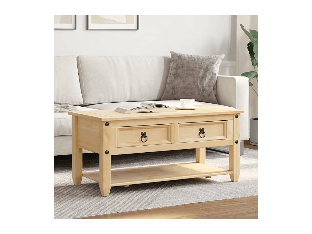 Table basse avec tiroirs Corona 100x48x45 cm bois de pin massif FR22575