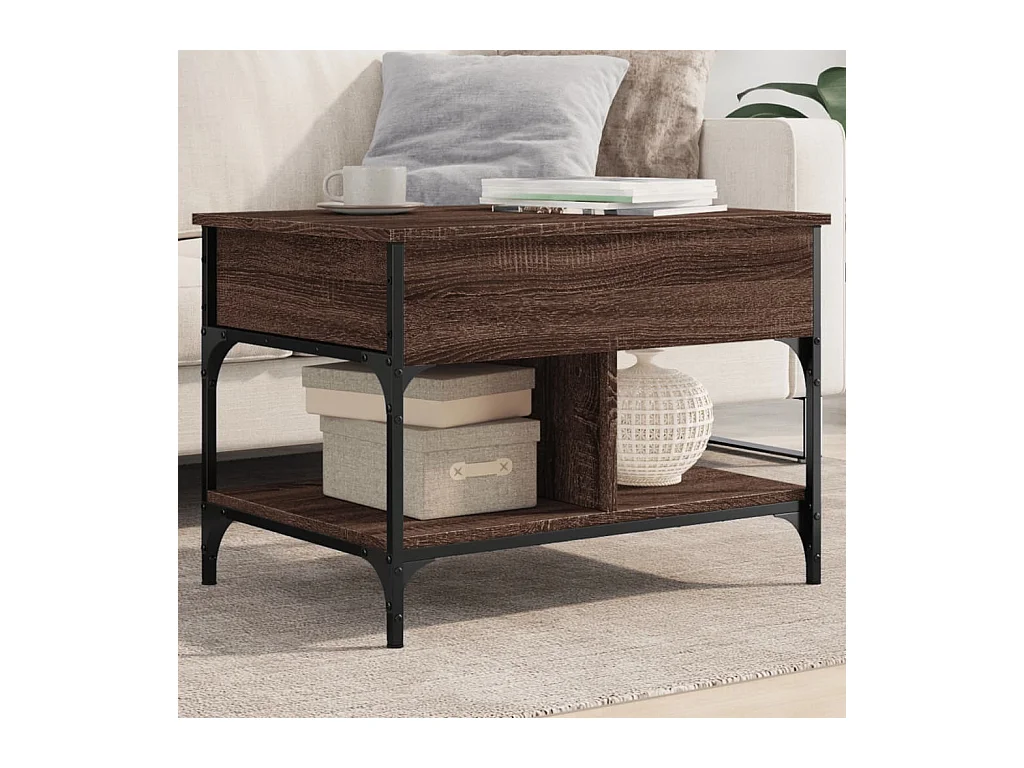 Table basse chêne marron 70x50x50 cm bois d'ingénierie et métal FR28144