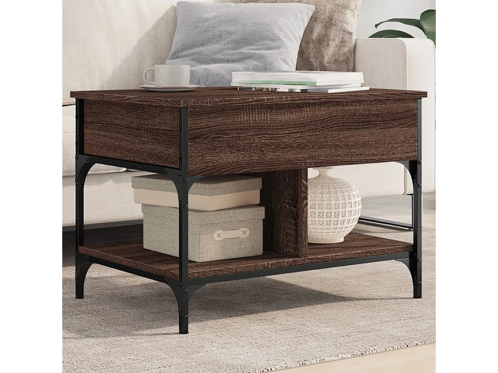 Table basse chêne marron 70x50x50 cm bois d'ingénierie et métal FR28144