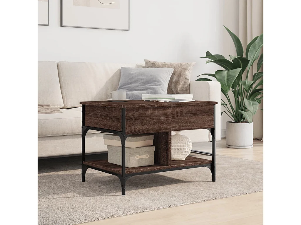 Table basse chêne marron 70x50x50 cm bois d'ingénierie et métal FR28144