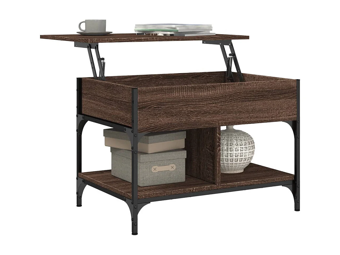 Table basse chêne marron 70x50x50 cm bois d'ingénierie et métal FR28144